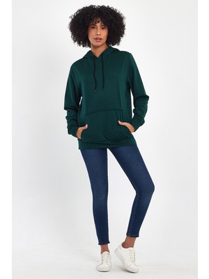 Süperlife Kadın Kapşonlu Regular Fit Baskılı Ince Sweatshirt SPR21K61
