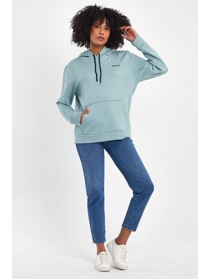Süperlife Kadın Kapşonlu Regular Fit Baskılı Ince Sweatshirt SPR21K61