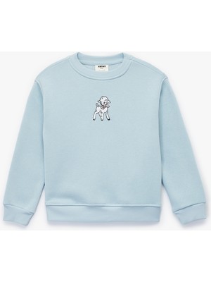 Uzun Kollu Bisiklet Yaka Kuzu Nakış Detaylı Sweatshirt