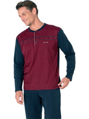 Pierre Cardin 6109 Erkek Bordo Uzun Kollu Yakası Düğmeli Pijama Takım