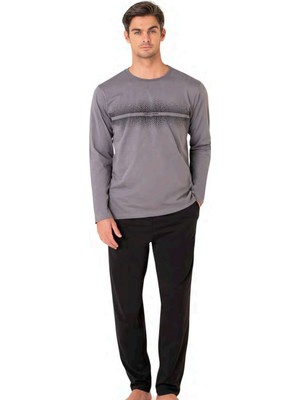 Pierre Cardin 6102 Erkek Gri Uzun Kollu Bisiklet Yaka Pijama Takımı