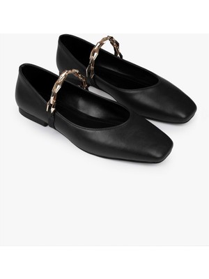 Kadın Noris Siyah Cilt Zincir Detaylı Babet