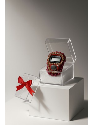 Hediyelik (Mevlid Çeyizlik Hac Umre) Taşlı fiyonklu Kutulu Zikirmatik - Kırmızı 1 Adet