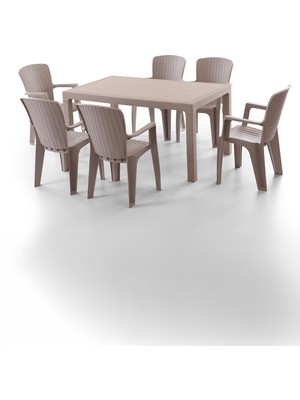 Side 6 Kişilik Rattan Masa Sandalye Takımı Cappuccino