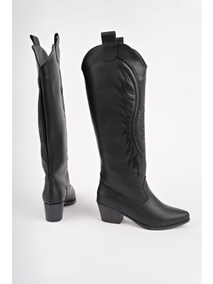 Muggo Rodeo Dikiş Detaylı Kalın Topuklu Kovboy Kadın Çizme