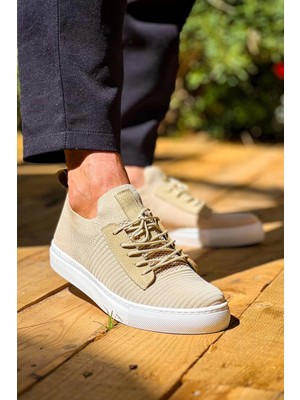 KB-110  Kuback Bej Triko Yüksek Taban Bağcıklı Günlük Erkek Ayakkabı