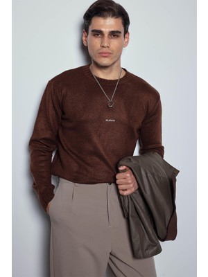 Erkek Regular Fit Bisiklet Yaka Kazak Kahve