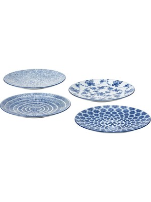 Tatlı Tabağı Seti, Mavi-Beyaz, 18 Cm, 4 Parça