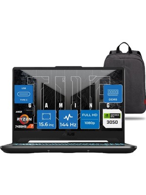 Asus Tuf Gaming A15 FA506NCR Amd Ryzen 7 7435HS 8gb Ddr5 512GB SSD RTX3050 4gb 15.6" Fhd 144HZ Windows 11 Pro Taşınabilir Bilgisayar + Snertech Çanta