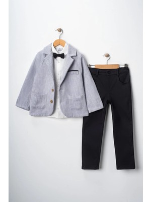 Bontino Erkek Çocuk Şapka Hediyeli Ceketli Gömlekli ve Pantolonlu 3'lü Bayramlık Takım