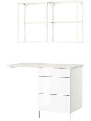 Çamaşır Odası ve Mutfak Için Dolap Kombinasyonu, Beyaz-Parlak Cila Beyaz, 121.5X63.5X222 cm