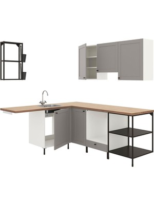 Köşe Mutfak Dolabı Kombinasyonu, Gri-Antrasit, 190.5X228.5X75 Cm, Edsvık Batarya