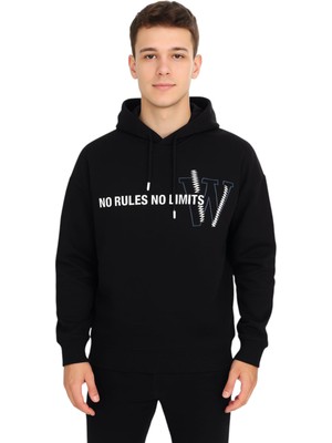 Erkek Çocuk Önü Arkası No Rules Yazılı Kapüşonlu Siyah Renk Sweatshirt