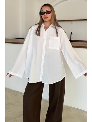 Ispanyol Kol Salaş Pamuklu Gömlek Beyaz 9365