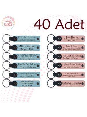 Gök Mavi & Yavru Ağzı, 40’lı Set, Isimli Anlamlı Anahtarlık, Firma Yıl Dönümü Kutlamalarına Hediye