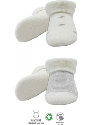 Bistyle 2'li Havlu Soket Kaymaz Çorap 10504 Gri Ekru