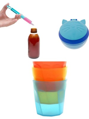  ve vitamin kaşığı/mavi atıştırma kabı/mini bebek bardakları