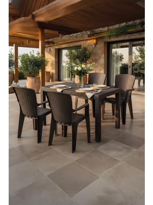 Side 4 Kişilik Rattan Masa Sandalye Takımı Siyah