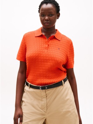 Tommy Hilfiger Crv Co Cable Fıne Gg Polo Swt Kadın Turuncu Kazak - WW0WW47250