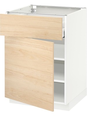 Kapaklı ve Çekmeceli Alt Dolap, Askersund Açık Dişbudak, 60X60 Cm, 1 Kapaklı ve 1 Çekmeceli