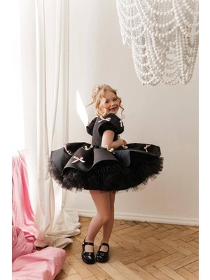 Kız Çocuk Abiye Fiyonk Detaylı Mini Elbise