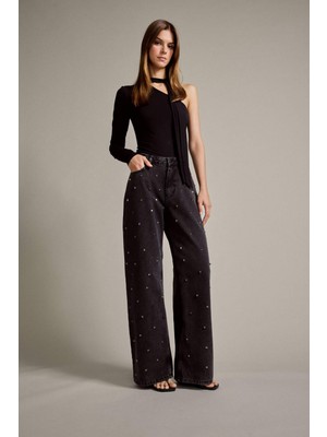 DeFacto Relax Fit Geniş Paça Taşlı Jean Pantolon G3601AX25AU