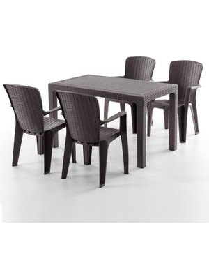 Side 4 Kişilik Rattan Masa Sandalye Takımı Kahve