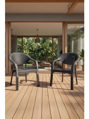 Bamboo 2'li Rattan Sandalye Siyah