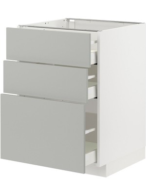 Çekmeceli Alt Dolap, Havstorp Açık Gri, 60X60 Cm, 3 Çekmeceli