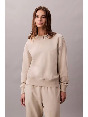 Kadın Regular Kalıp Bisiklet Yaka Sweatshirt - Bej