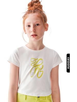 Dijital Baskılı Kristal Taş Baskılı T-Kollu Slim Fitli Kız Çocuk Tişört 8-14 36435