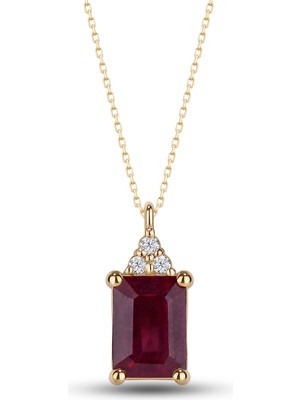 Silver City By Eva 925 Ayar Gümüş Baget Yakut Taşlı Kolye Kadın Hediyelik | Altın ve Rose Kaplama Seçenekli