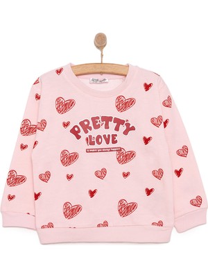 Hellobaby Kız Bebek Basic Sweatshirt Kalp Desenli Bisiklet Yaka Uzun Kol Karışık Renkli