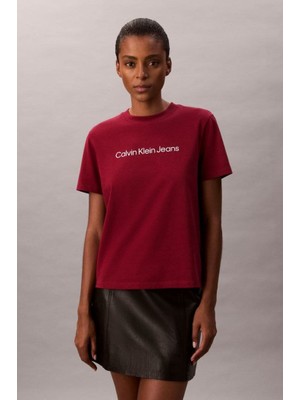 Kadın Regular Kalıp Yazı Baskılı T-Shirt - Bordo