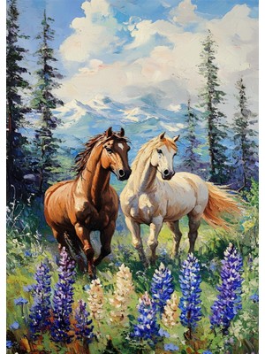 Atlar Sümbüllü Manzara 1000 Parça Ahşap Puzzle(Mdf) Yapboz