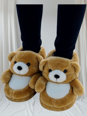 Kışlık Kadın Peluş Panduf Ayıcık Figürlü Lisanlı Panduf