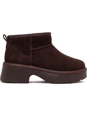 Kadın Kahverengi Kalın Tabanlı Kürklü Süet Deri Teddy Bot 25WFD478510