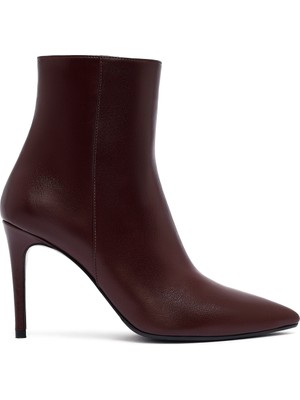 Kadın Bordo Fermuarlı Yüksek Ince Topuklu Deri Bot 25WFD133018