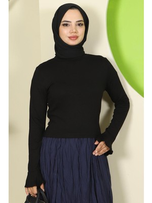 Manşeti Volanlı Bisiklet Yaka Body Siyah HM2818