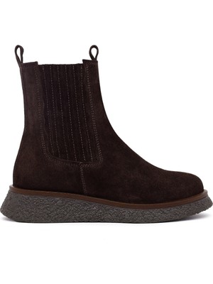 Kadın Kahverengi Kalın Tabanlı Süet Deri Chelsea Bot 25WFD511410