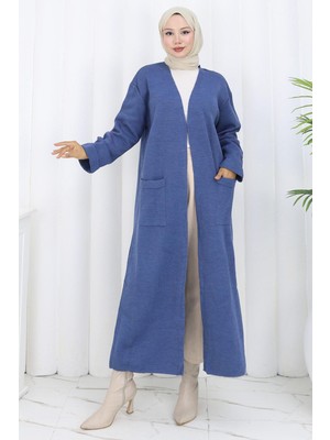 Çelik Örgü Uzun Triko Hırka Mavi HM2838