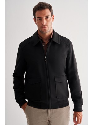 Siyah Gömlek Yaka Casual Slim Fit Esnek Mont 1007255122