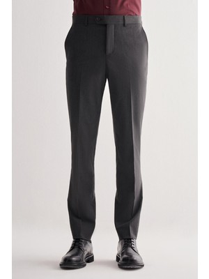 Koyu Antrasit Yan Cep Açık Paça Kendinden Desenli Slim Fit  Pantolon 1003255152