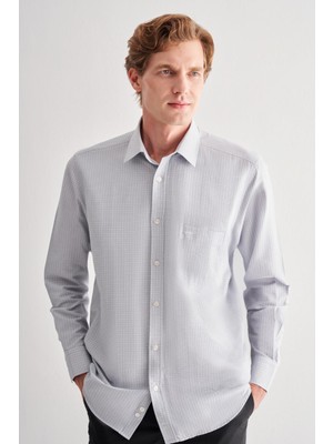 Gri Sert Yaka Uzun Kol Cepli Comfort Fit Classic Gömlek 1004255163