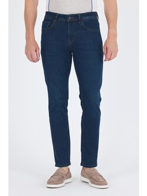 Lacivert Gabardin 5 Cep Düz Paça Casual Slim Fit Pamuklu Denim Pantolon 1023250153