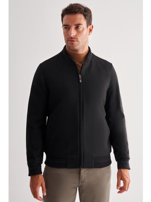 Siyah Kaşe Kolej Yaka Düz Yırtmaçsız Tam Astar Comfort Fit Classic Mont 1007245159