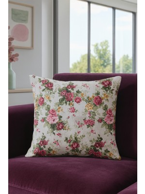 Duck Çiçekli Kırlent Kılıfı Kırmızı V1 55X45