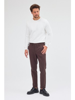 Sütlü Kahverengi Yan Cep Düz Paça Pamuklu Slim Fit Chino Casual Pantolon 1003255155