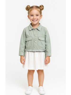 Kız Çocuk Yandan Büzgülü Cepli  Kot Ceket