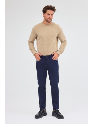 Koyu Lacivert 5 Cep  Düz Paça Pamuklu Slim Fit 5 Cep Casual Pantolon 1003255154
